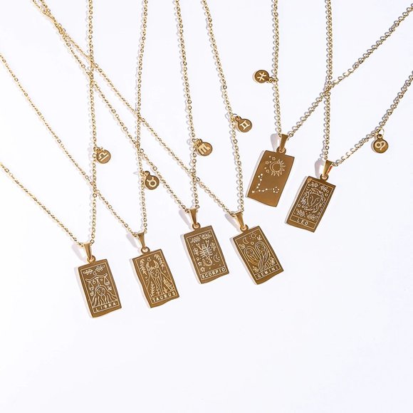 Libra Zodiac Pendant Necklace 18K Gold‎ Plated Stainless Steel Astrology - Picture 8 of 8